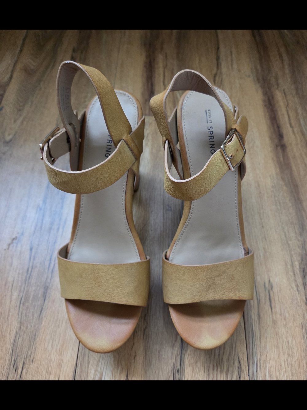 Women’s Call It Spring Tan Suede Platform Heel Sandals with Buckle Strap Size 9 - Picture 3 of 6